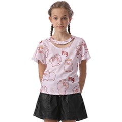 Pig Cartoon Background Pattern Kids  Front Cut Tee by Sudhe