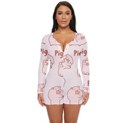 Pig Cartoon Background Pattern Long Sleeve Boyleg Swimsuit by Sudhe