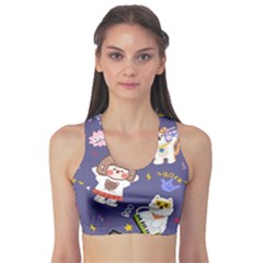 Girl Cartoon Background Pattern Sports Bra by Sudhe