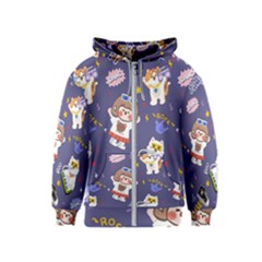 Girl Cartoon Background Pattern Kids  Zipper Hoodie