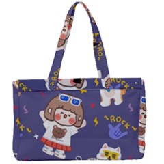 Girl Cartoon Background Pattern Canvas Work Bag by Sudhe