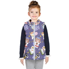 Girl Cartoon Background Pattern Kids  Hooded Puffer Vest