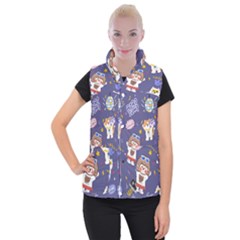 Girl Cartoon Background Pattern Women s Button Up Vest