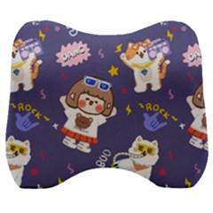 Girl Cartoon Background Pattern Velour Head Support Cushion by Sudhe