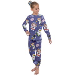 Girl Cartoon Background Pattern Kids  Long Sleeve Set 