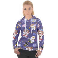 Girl Cartoon Background Pattern Women s Overhead Hoodie