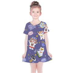 Girl Cartoon Background Pattern Kids  Simple Cotton Dress by Sudhe