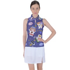 Girl Cartoon Background Pattern Women s Sleeveless Polo Tee by Sudhe