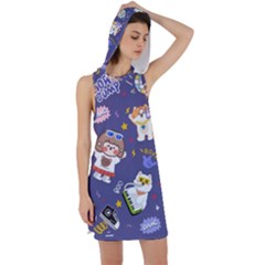 Girl Cartoon Background Pattern Racer Back Hoodie Dress by Sudhe