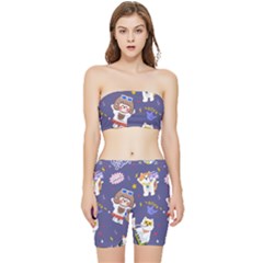 Girl Cartoon Background Pattern Stretch Shorts And Tube Top Set by Sudhe