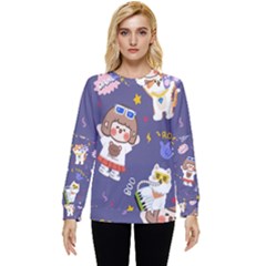 Girl Cartoon Background Pattern Hidden Pocket Sweatshirt