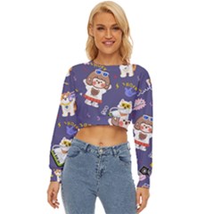 Girl Cartoon Background Pattern Lightweight Long Sleeve Sweatshirt by Sudhe