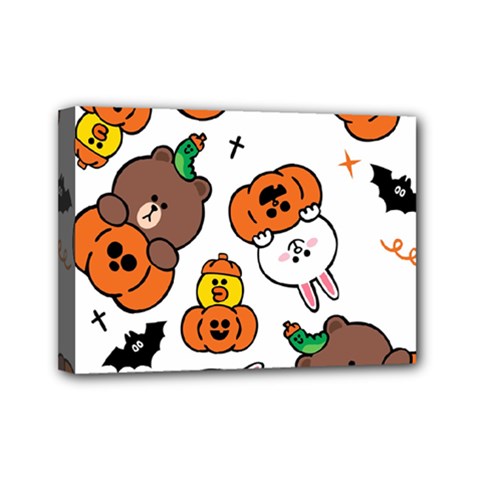 Illustration Pumpkin Bear Bat Bunny Chicken Mini Canvas 7  X 5  (stretched) by Sudhe