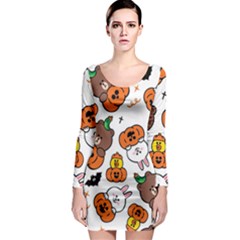 Illustration Pumpkin Bear Bat Bunny Chicken Long Sleeve Bodycon Dress by Sudhe