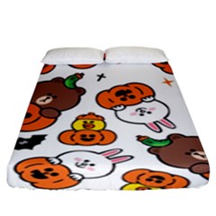 Illustration Pumpkin Bear Bat Bunny Chicken Fitted Sheet (king Size) by Sudhe