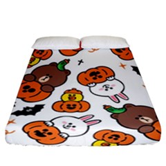 Illustration Pumpkin Bear Bat Bunny Chicken Fitted Sheet (california King Size) by Sudhe