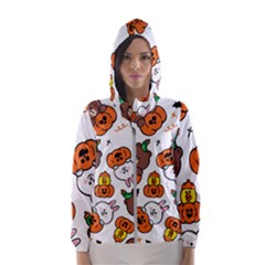 Illustration Pumpkin Bear Bat Bunny Chicken Women s Hooded Windbreaker by Sudhe