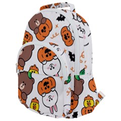 Illustration Pumpkin Bear Bat Bunny Chicken Rounded Multi Pocket Backpack by Sudhe