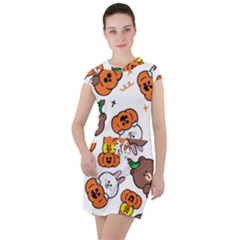 Illustration Pumpkin Bear Bat Bunny Chicken Drawstring Hooded Dress by Sudhe