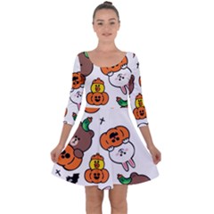 Illustration Pumpkin Bear Bat Bunny Chicken Quarter Sleeve Skater Dress by Sudhe