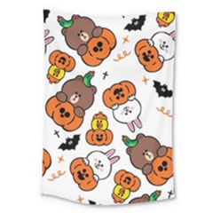 Illustration Pumpkin Bear Bat Bunny Chicken Large Tapestry