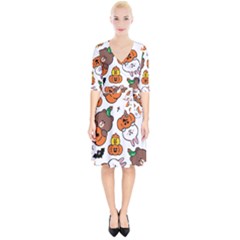 Illustration Pumpkin Bear Bat Bunny Chicken Wrap Up Cocktail Dress by Sudhe