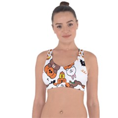 Illustration Pumpkin Bear Bat Bunny Chicken Cross String Back Sports Bra by Sudhe