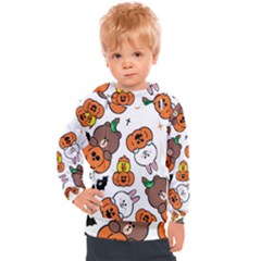 Illustration Pumpkin Bear Bat Bunny Chicken Kids  Hooded Pullover by Sudhe