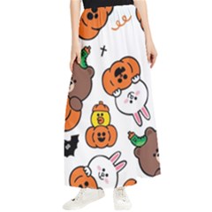 Illustration Pumpkin Bear Bat Bunny Chicken Maxi Chiffon Skirt by Sudhe