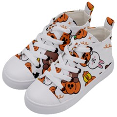 Illustration Pumpkin Bear Bat Bunny Chicken Kids  Mid-top Canvas Sneakers by Sudhe