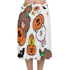 Illustration Pumpkin Bear Bat Bunny Chicken Velvet Flared Midi Skirt by Sudhe