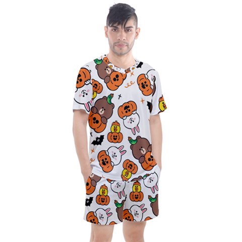 Illustration Pumpkin Bear Bat Bunny Chicken Men s Mesh Tee And Shorts Set by Sudhe