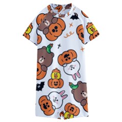 Illustration Pumpkin Bear Bat Bunny Chicken Kids  Boyleg Half Suit Swimwear by Sudhe