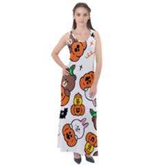 Illustration Pumpkin Bear Bat Bunny Chicken Sleeveless Velour Maxi Dress by Sudhe