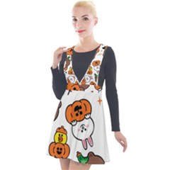 Illustration Pumpkin Bear Bat Bunny Chicken Plunge Pinafore Velour Dress by Sudhe