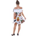 Illustration Pumpkin Bear Bat Bunny Chicken Off Shoulder Velour Dress View2