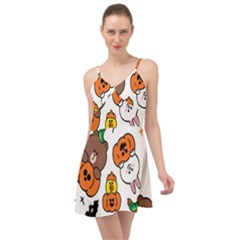 Illustration Pumpkin Bear Bat Bunny Chicken Summer Time Chiffon Dress by Sudhe