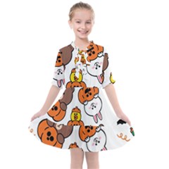 Illustration Pumpkin Bear Bat Bunny Chicken Kids  All Frills Chiffon Dress by Sudhe