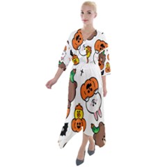 Illustration Pumpkin Bear Bat Bunny Chicken Quarter Sleeve Wrap Front Maxi Dress by Sudhe