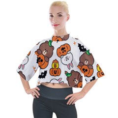 Illustration Pumpkin Bear Bat Bunny Chicken Mock Neck Tee by Sudhe