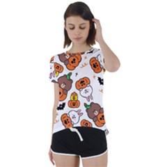 Illustration Pumpkin Bear Bat Bunny Chicken Short Sleeve Foldover Tee by Sudhe