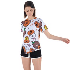 Illustration Pumpkin Bear Bat Bunny Chicken Asymmetrical Short Sleeve Sports Tee by Sudhe