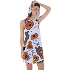 Illustration Pumpkin Bear Bat Bunny Chicken Racer Back Hoodie Dress by Sudhe