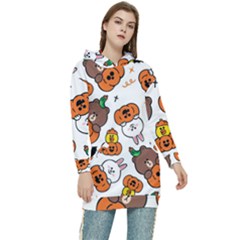 Illustration Pumpkin Bear Bat Bunny Chicken Women s Long Oversized Pullover Hoodie