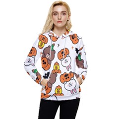 Illustration Pumpkin Bear Bat Bunny Chicken Women s Lightweight Drawstring Hoodie by Sudhe