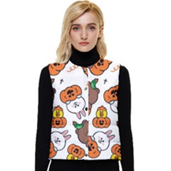 Illustration Pumpkin Bear Bat Bunny Chicken Women s Short Button Up Puffer Vest