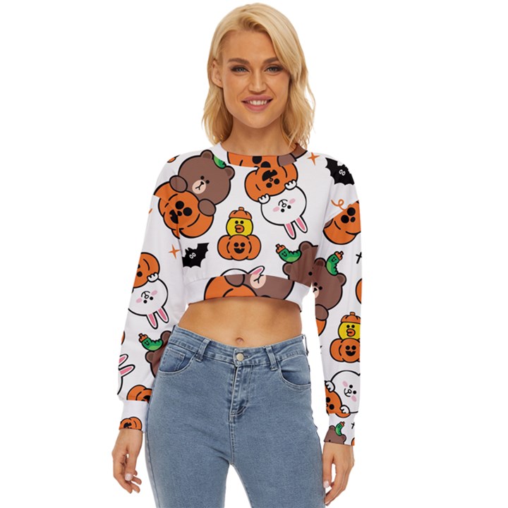 Illustration Pumpkin Bear Bat Bunny Chicken Lightweight Long Sleeve Sweatshirt