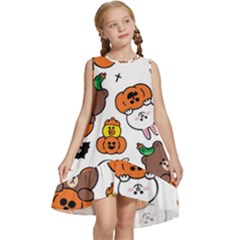 Illustration Pumpkin Bear Bat Bunny Chicken Kids  Frill Swing Dress by Sudhe