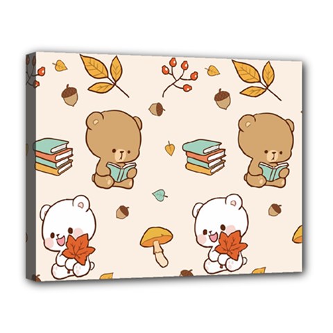 Illustration Bear Cartoon Background Pattern Canvas 14  X 11  (stretched) by Sudhe