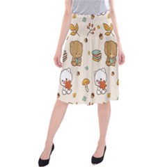 Illustration Bear Cartoon Background Pattern Midi Beach Skirt by Sudhe